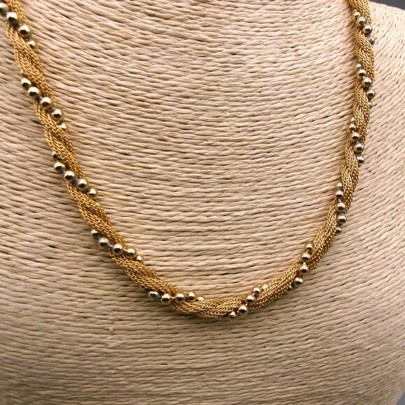 Avon Twisted Gold Chain Necklace with Gold Beads, Vintage Jewelry - Picture 2 of 6